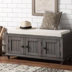 Gray Homes Collection Wood Storage Bench with 2-Cabinets (18.3 in. H x 42.1 in. W x 15.4 in. D) by Huluwat -Southern Enterprises Sales n a huluwat dining benches dj tc wf195952aae 76 1000