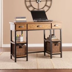 42 in. Natural Brown Rectangular 3 -Drawer Writing Desk with Keyboard Tray by Southern Enterprises -Southern Enterprises Sales natural brown southern enterprises writing desks hd888583 31 1000