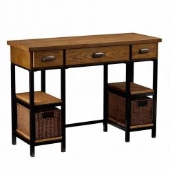 42 in. Natural Brown Rectangular 3 -Drawer Writing Desk with Keyboard Tray by Southern Enterprises