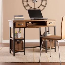 42 in. Natural Brown Rectangular 3 -Drawer Writing Desk with Keyboard Tray by Southern Enterprises -Southern Enterprises Sales natural brown southern enterprises writing desks hd888583 77 1000