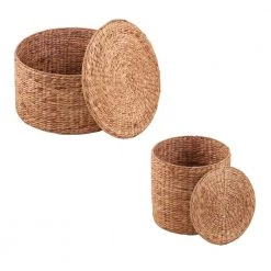 Freedrick 14 in. Round Water Hyacinth Storage Tables - 2pc Set by Southern Enterprises -Southern Enterprises Sales natural finish southern enterprises end side tables hd473819 77 1000