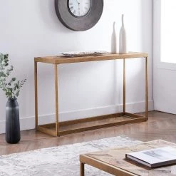 Silva 48 in. Natural Reclaimed Wood/Antique Brass Standard Rectangle Wood Console Table by Southern Enterprises