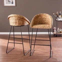 Lawlins 40.75 in. Natural Backed Metal Bar Stool with Water Hyacinth Seat (Set of 2) by Southern Enterprises -Southern Enterprises Sales natural southern enterprises bar stools hd391878 31 1000
