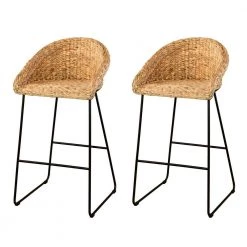 Lawlins 40.75 in. Natural Backed Metal Bar Stool with Water Hyacinth Seat (Set of 2) by Southern Enterprises