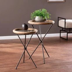 Coneties 17.25 in. Natural Round Glass End Table 2-Pieces by Southern Enterprises -Southern Enterprises Sales natural southern enterprises end side tables hd391984 31 1000