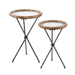 Coneties 17.25 in. Natural Round Glass End Table 2-Pieces by Southern Enterprises