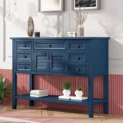 45.3 in. Navy Blue Rectangle MDF Console Table with Drawers by Huluwat -Southern Enterprises Sales navy blue huluwat console tables dj t wf197822aav 31 1000