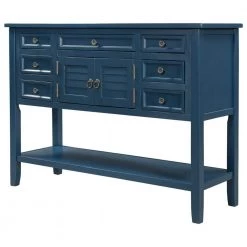 45.3 in. Navy Blue Rectangle MDF Console Table with Drawers by Huluwat
