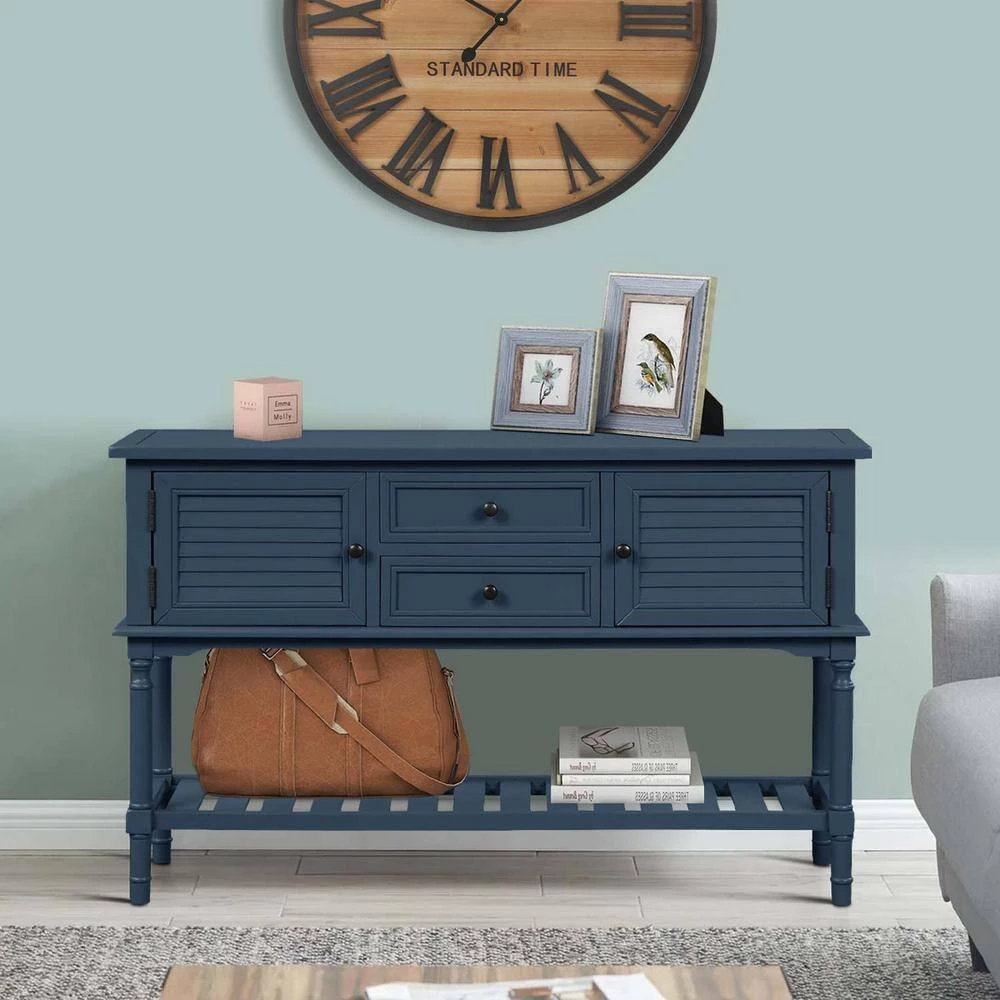 47 in. Navy Blue Modern Rectangle Wood Console Table for Living Room with 2-Drawers, 2-Cabinets and 1-Shelf by Huluwat 12 47 in. Navy Blue Modern Rectangle Wood Console Table for Living Room with 2-Drawers, 2-Cabinets and 1-Shelf by Huluwat - Image 10