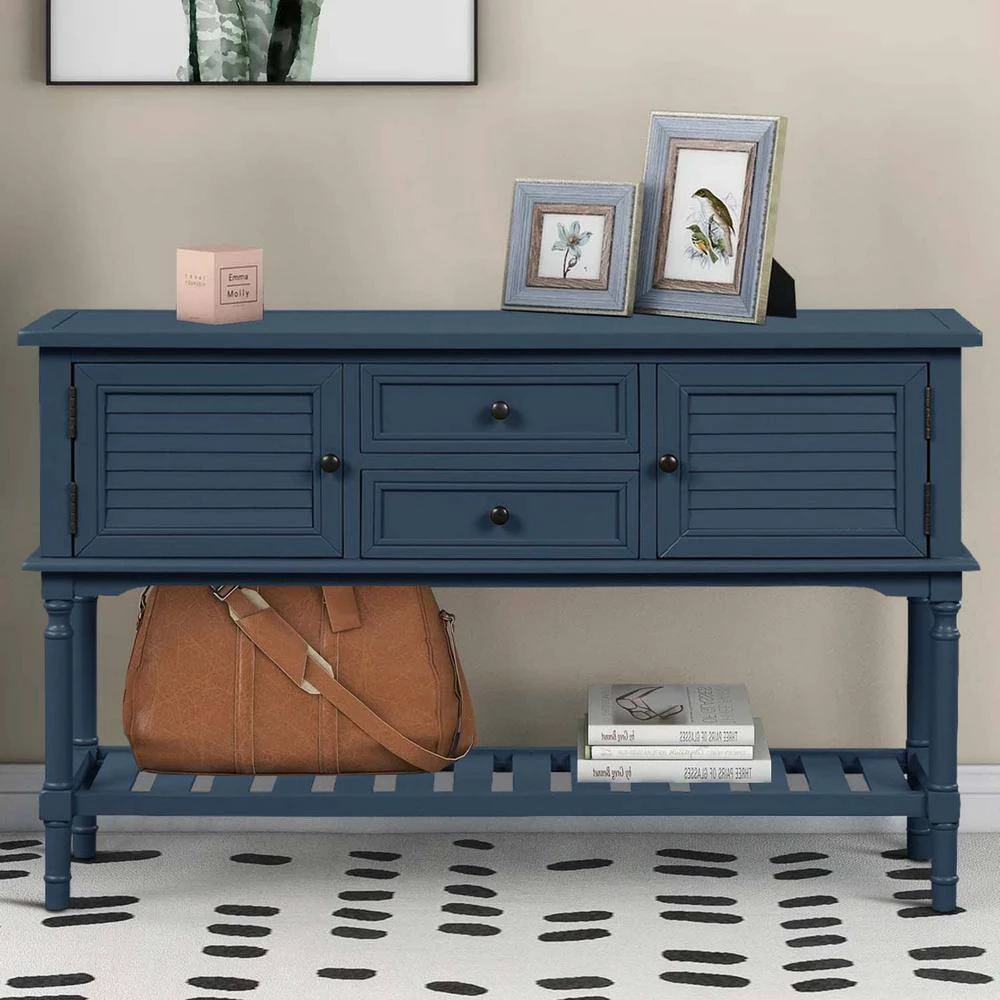 47 in. Navy Blue Modern Rectangle Wood Console Table for Living Room with 2-Drawers, 2-Cabinets and 1-Shelf by Huluwat 4 47 in. Navy Blue Modern Rectangle Wood Console Table for Living Room with 2-Drawers, 2-Cabinets and 1-Shelf by Huluwat - Image 2