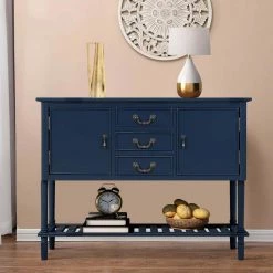 45 in. Navy Blue Modern Rectangle Solid Wood Console Table for Living Room with 3-Drawers, 2-Cabinets and 1-Shelf by Huluwat -Southern Enterprises Sales navy blue huluwat console tables dj tc wf280256aav 31 1000