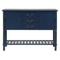 45 in. Navy Blue Modern Rectangle Solid Wood Console Table for Living Room with 3-Drawers, 2-Cabinets and 1-Shelf by Huluwat