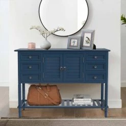 45 in. Navy Blue Modern Rectangle Wood Console Table for Living Room with 6-Drawers, 1-Cabinets and 1-Shelf by Huluwat 21 45 in. Navy Blue Modern Rectangle Wood Console Table for Living Room with 6-Drawers, 1-Cabinets and 1-Shelf by Huluwat -Southern Enterprises Sales navy blue huluwat console tables dj tc wf280260aav 31 1000