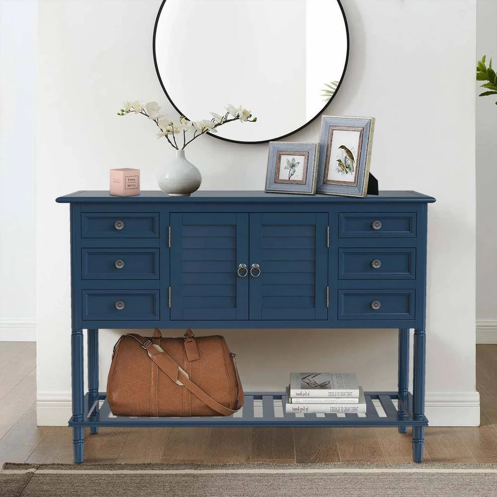 45 in. Navy Blue Modern Rectangle Wood Console Table for Living Room with 6-Drawers, 1-Cabinets and 1-Shelf by Huluwat 12 45 in. Navy Blue Modern Rectangle Wood Console Table for Living Room with 6-Drawers, 1-Cabinets and 1-Shelf by Huluwat - Image 10
