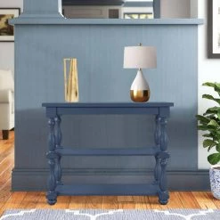39.4 in. Navy Blue Modern Rectangle Wood Console Table for Hallway Living Room with 2-Shelves by Huluwat -Southern Enterprises Sales navy blue huluwat console tables dj tc wf285066aav 31 1000