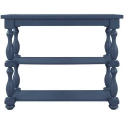 39.4 in. Navy Blue Modern Rectangle Wood Console Table for Hallway Living Room with 2-Shelves by Huluwat