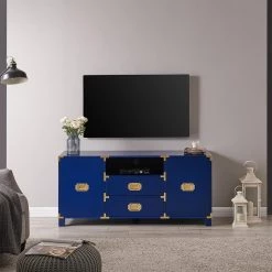 Black 52 in. Navy Engineered Wood TV Stand Fits TVs Up to 50 in. by Southern Enterprises -Southern Enterprises Sales navy finish southern enterprises tv stands hd530369 1f 1000