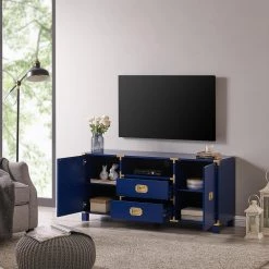 Black 52 in. Navy Engineered Wood TV Stand Fits TVs Up to 50 in. by Southern Enterprises -Southern Enterprises Sales navy finish southern enterprises tv stands hd530369 77 1000