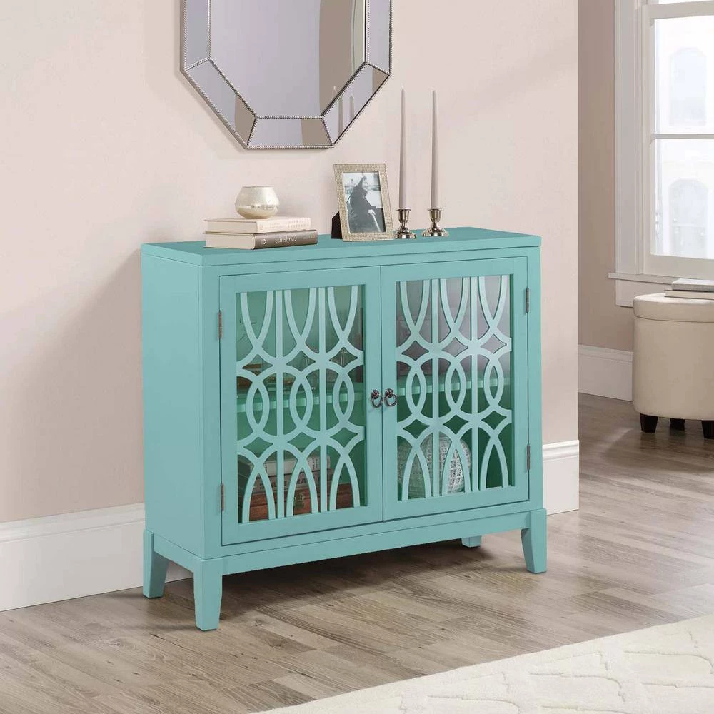 Navy Green Accent Buffet Sideboard Storage Wooden Cabinet with Doors and Adjustable Shelf by Huluwat 4 Navy Green Accent Buffet Sideboard Storage Wooden Cabinet with Doors and Adjustable Shelf by Huluwat - Image 2