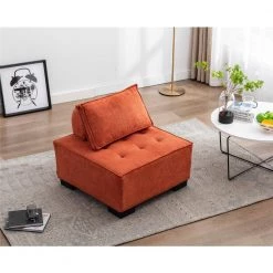 Modern Square Orange Ottoman Sofa Chair with Rubber Wood Legs, Thick Backrest and Pillow by Huluwat -Southern Enterprises Sales orange huluwat ottomans djyc g w39541083 31 1000
