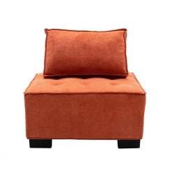 Modern Square Orange Ottoman Sofa Chair with Rubber Wood Legs, Thick Backrest and Pillow by Huluwat