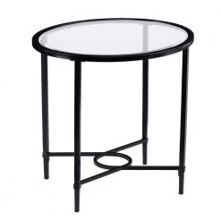 Tarzley 25 in. Painted Black Oval Glass Top Side Table by Southern Enterprises -Southern Enterprises Sales painted black southern enterprises end side tables hd649870 1f 1000