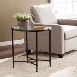 Tarzley 25 in. Painted Black Oval Glass Top Side Table by Southern Enterprises -Southern Enterprises Sales painted black southern enterprises end side tables hd649870 40 1000
