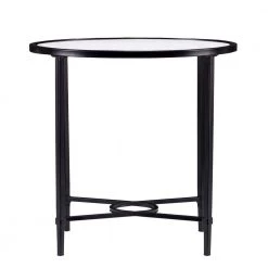 Tarzley 25 in. Painted Black Oval Glass Top Side Table by Southern Enterprises
