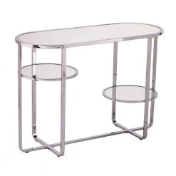 Renmarco 42 in. Polished Chrome Rectangle Mirrored Console Table with Storage by Southern Enterprises