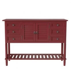 45 in. Red Modern Rectangle Solid Wood Console Table for Living Room with 6-Drawers, 1-Cabinets and 1-Shelf by Huluwat