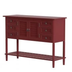 45 in. Red Modern Rectangle Solid Wood Console Table for Living Room with 6-Drawers, 1-Cabinets and 1-Shelf by Huluwat -Southern Enterprises Sales red huluwat console tables dj tc wf280260aar 76 1000