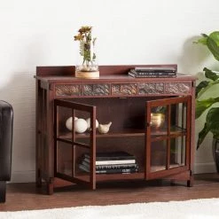 Senna Mission Sideboard and Display Curio with Faux Slate by Southern Enterprises -Southern Enterprises Sales redwashed espresso w earth toned faux slate tiles southern enterprises sideboards buffet tables hd965604 c3 1000