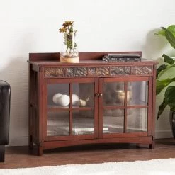 Senna Mission Sideboard and Display Curio with Faux Slate by Southern Enterprises -Southern Enterprises Sales redwashed espresso w earth toned faux slate tiles southern enterprises sideboards buffet tables hd965604 e1 1000