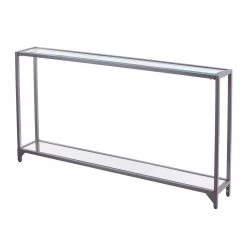 Greene 56 in. Silver Rectangle Glass Console Table with Shelves by Southern Enterprises -Southern Enterprises Sales silver finish southern enterprises console tables hd530314 1f 1000