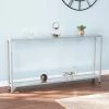 Greene 56 in. Silver Rectangle Glass Console Table with Shelves by Southern Enterprises -Southern Enterprises Sales silver finish southern enterprises console tables hd530314 64 1000