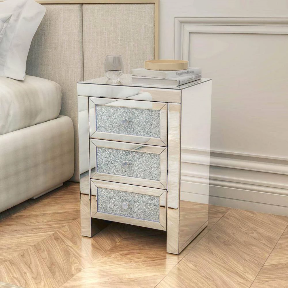 3-Drawer Silvery Nightstand (26 in. x 13.7 in. x 17.7 in.) by Huluwat 10 3-Drawer Silvery Nightstand (26 in. x 13.7 in. x 17.7 in.) by Huluwat - Image 8