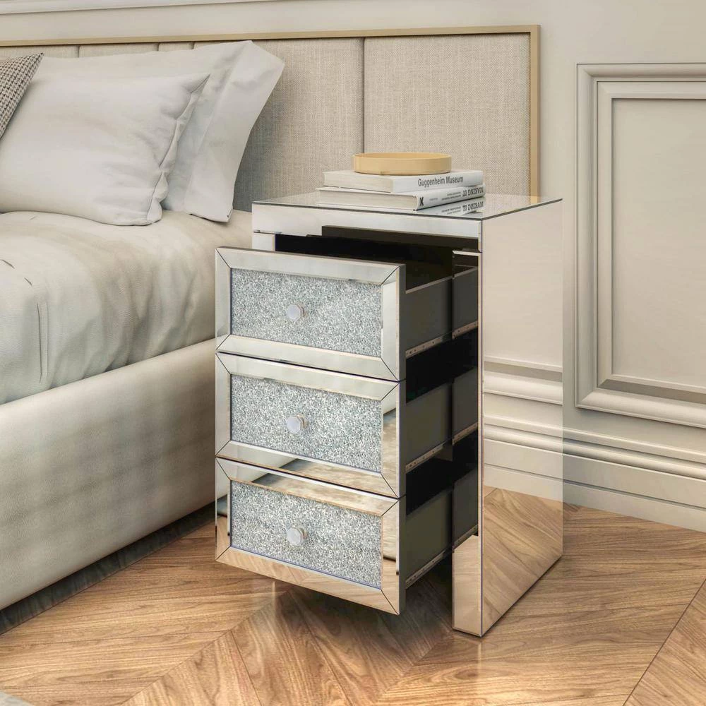 3-Drawer Silvery Nightstand (26 in. x 13.7 in. x 17.7 in.) by Huluwat 8 3-Drawer Silvery Nightstand (26 in. x 13.7 in. x 17.7 in.) by Huluwat - Image 6