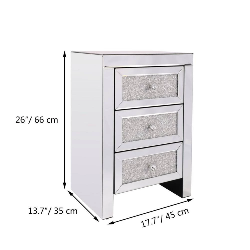 3-Drawer Silvery Nightstand (26 in. x 13.7 in. x 17.7 in.) by Huluwat 5 3-Drawer Silvery Nightstand (26 in. x 13.7 in. x 17.7 in.) by Huluwat - Image 3