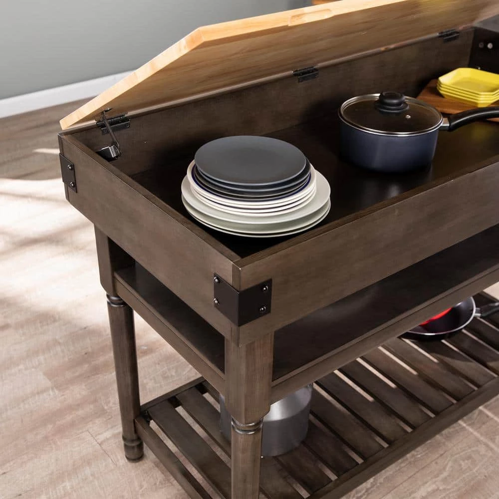 Vanek Smoked Ash and Natural Wood Finish Stationary Kitchen Island by Southern Enterprises 7 Vanek Smoked Ash and Natural Wood Finish Stationary Kitchen Island by Southern Enterprises - Image 5