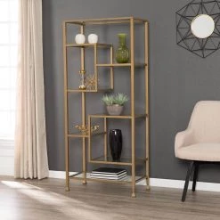 68 in. Gold Metal 7-shelf Etagere Bookcase with Open Back by Southern Enterprises