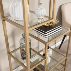 68 in. Gold Metal 7-shelf Etagere Bookcase with Open Back by Southern Enterprises -Southern Enterprises Sales soft gold finish southern enterprises bookcases bookshelves hd599311 c3 1000