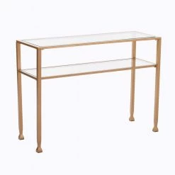 Galena 43 in. Soft Gold/Clear Standard Rectangle Glass Console Table with Shelves by Southern Enterprises