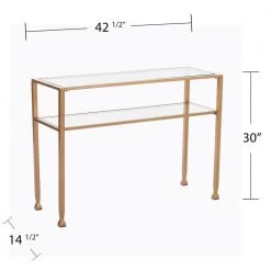 Galena 43 in. Soft Gold/Clear Standard Rectangle Glass Console Table with Shelves by Southern Enterprises -Southern Enterprises Sales soft gold southern enterprises console tables hd524337 a0 1000