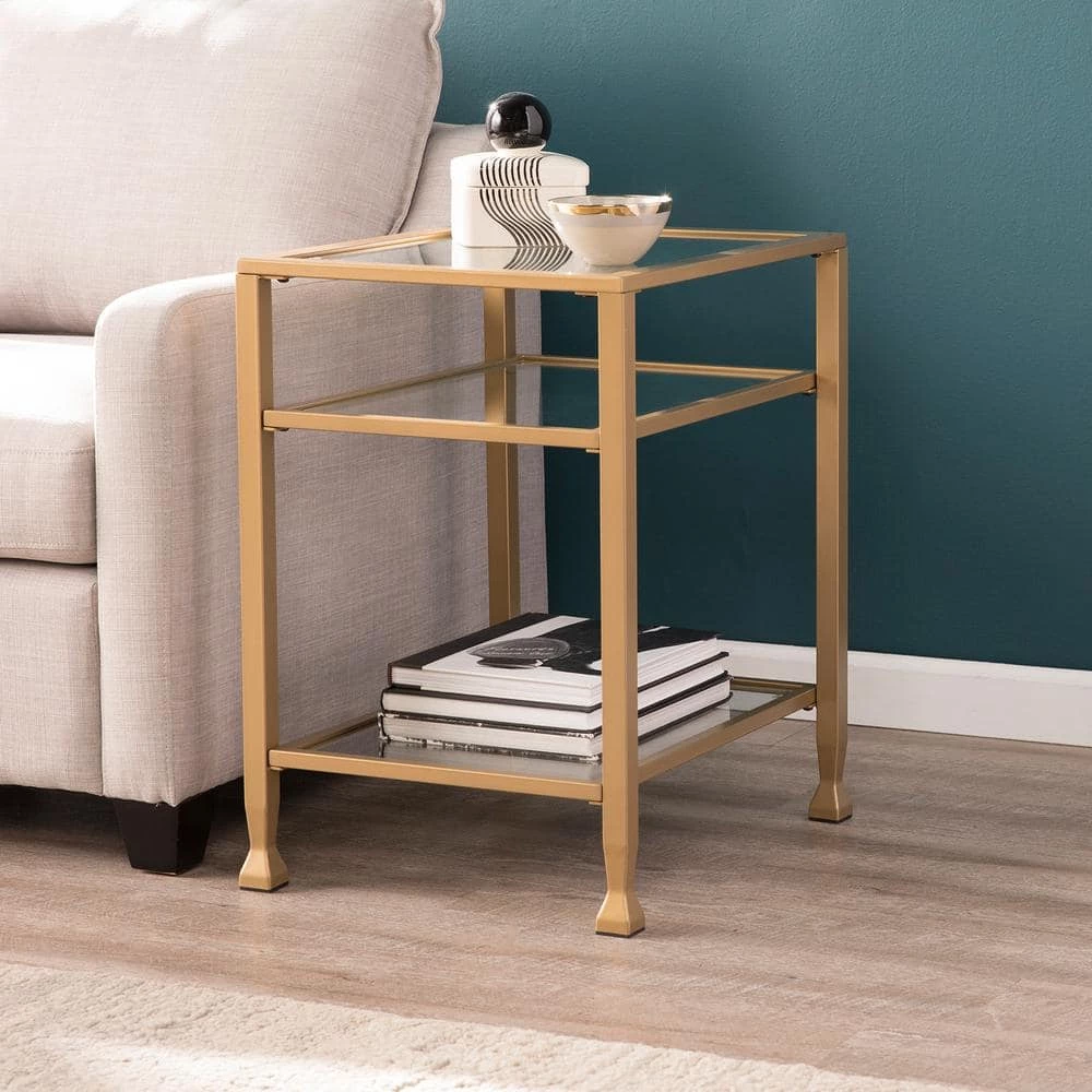 Galena Gold Metal and Glass End Table by Southern Enterprises 12 Galena Gold Metal and Glass End Table by Southern Enterprises - Image 10