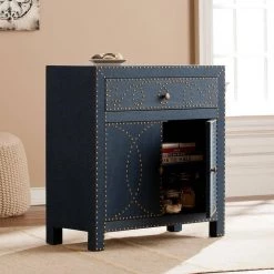 Elna Navy Storage Cabinet by Southern Enterprises -Southern Enterprises Sales soft navy linen with brass and antique bronze accents southern enterprises accent cabinets hd866239 c3 1000