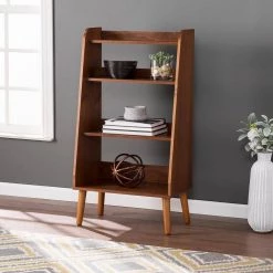 44.5 in. Walnut Wood 4-shelf Accent Bookcase with Open Back by Southern Enterprises