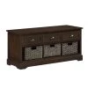 Walnut Color Wood Storage Bench with 3-Drawers and 3-Woven Baskets(19.5 in. H x 41.9 in. W x 15.2 in. D) by Huluwat -Southern Enterprises Sales walnut huluwat dining benches dj tc wf189496naa 64 1000