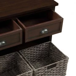 Walnut Color Wood Storage Bench with 3-Drawers and 3-Woven Baskets(19.5 in. H x 41.9 in. W x 15.2 in. D) by Huluwat -Southern Enterprises Sales walnut huluwat dining benches dj tc wf189496naa fa 1000