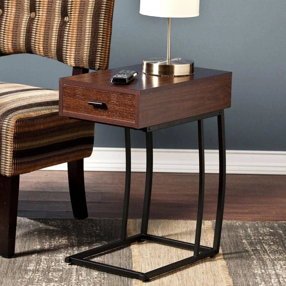 New Haven Walnut USB Port Side Table by Southern Enterprises 6 New Haven Walnut USB Port Side Table by Southern Enterprises - Image 4