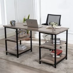 59 in. Retangular Walunt Color Manufactured Wood No Drawer Computer Desk with Storage Shelves by Huluwat -Southern Enterprises Sales walunt color huluwat computer desks xyd g glkdsk05 31 1000